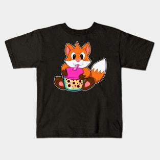 Fox at Drinking a Drink with Drinking straw Kids T-Shirt